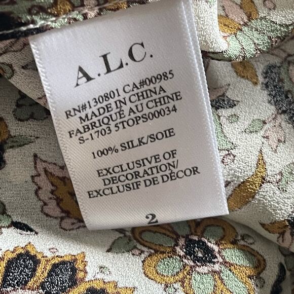 A.L.C Hari Top With Tie in White & Olive - Picture 9 of 9